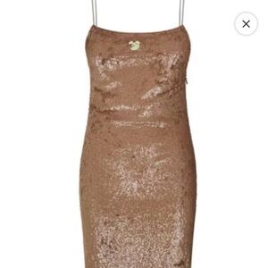 Off-White Sequin Midi Dress in Gold